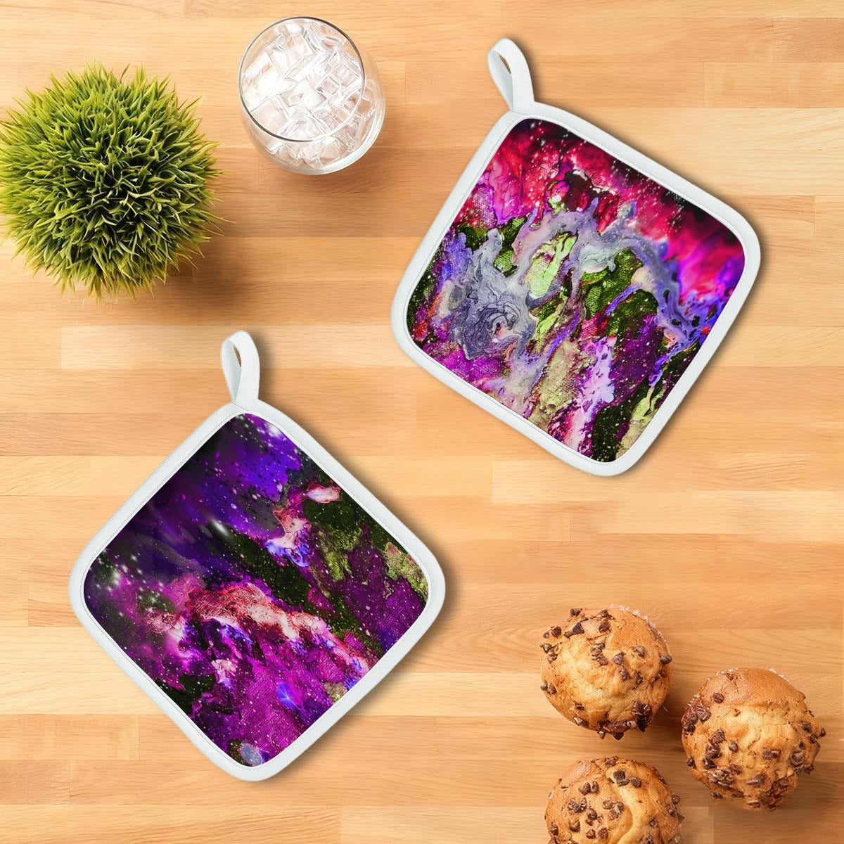 Hot Pink Galaxy Heat-Resistant Gloves And Pad Sets