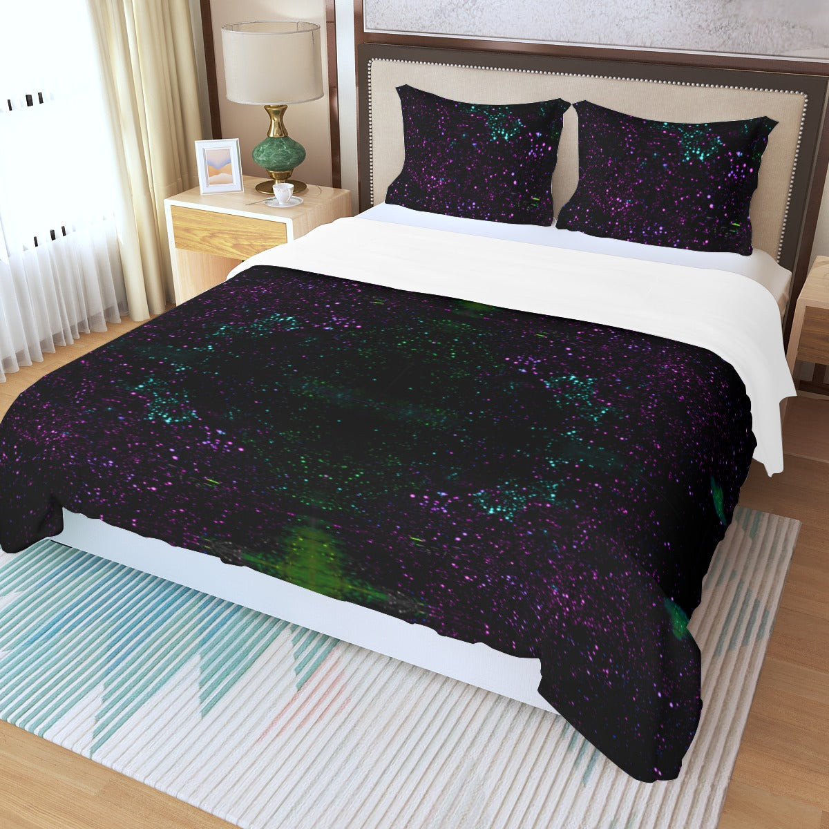 Night Sky Purple Three Piece Duvet Bedding Set