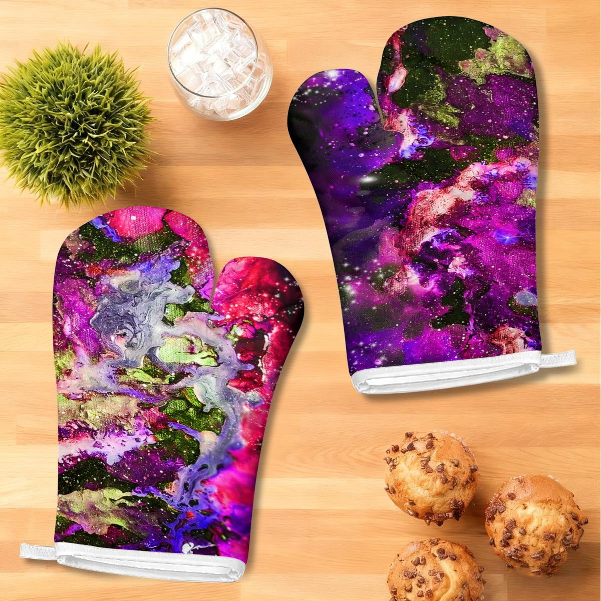 Hot Pink Galaxy Heat-Resistant Gloves And Pad Sets