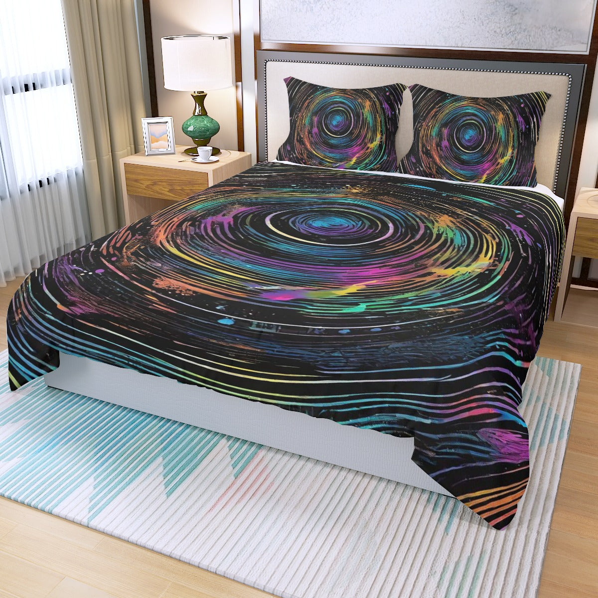 Psychedelic Spiral Three Piece Duvet Bedding Set