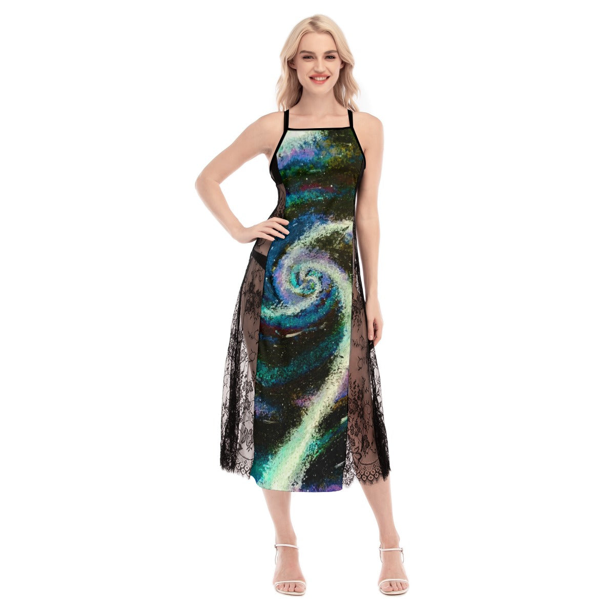 Galactic Sea Women's Lace Cami Cross Back Dress