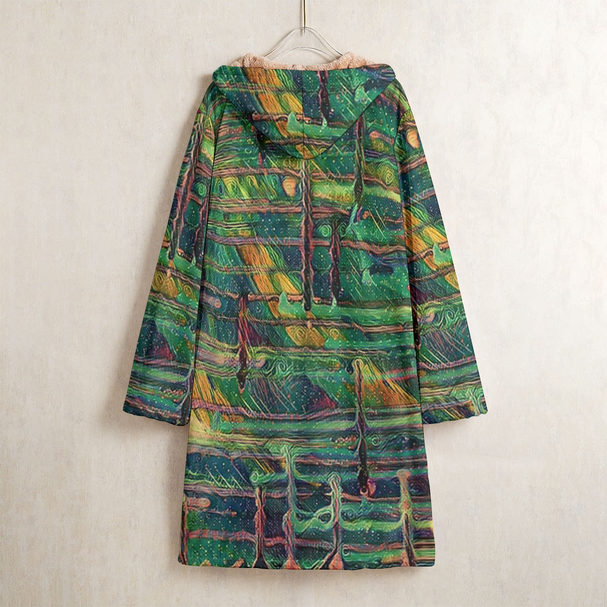 Drip Green Horn Button Long Fleece Windbreaker