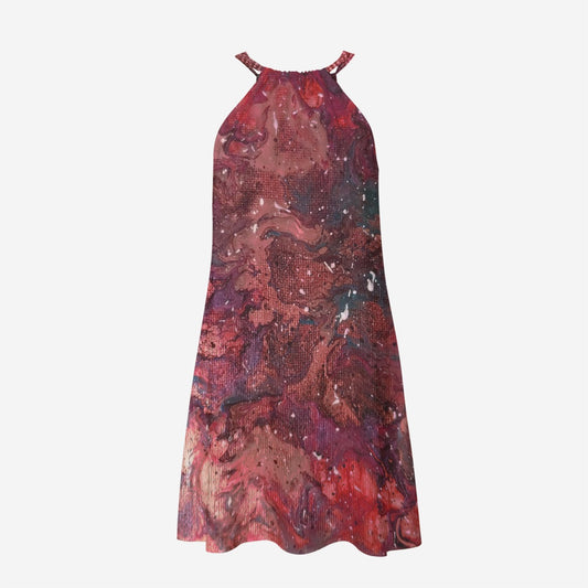 Heaven Meets Universe Red Women's Halter Dress | Rayon