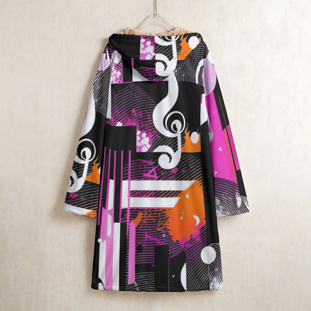 Music Notes Pink/Purple Horn Button Long Fleece Windbreaker
