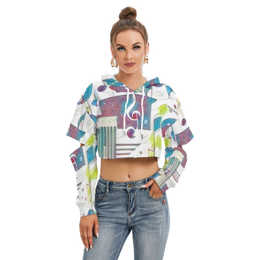 Music Notes Women's Heavy Fleece Hoodie With Hollow Out Sleeve