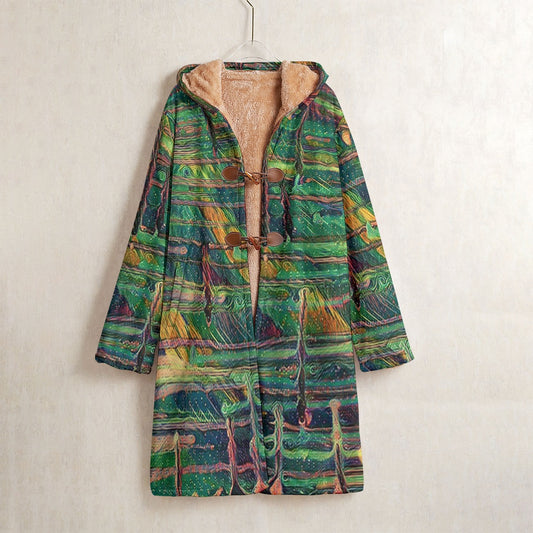 Drip Green Horn Button Long Fleece Windbreaker