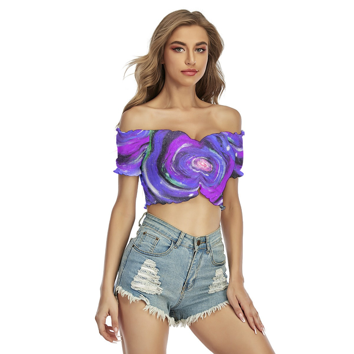 Passion Purple Women's One-shoulder Off-the-navel Short Sleeve T-shirt