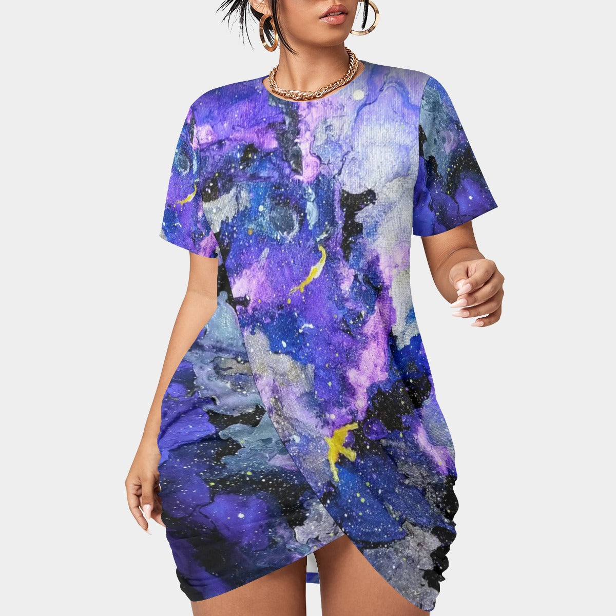 Fly High Women’s Stacked Hem Dress With Short Sleeve(Plus Size）