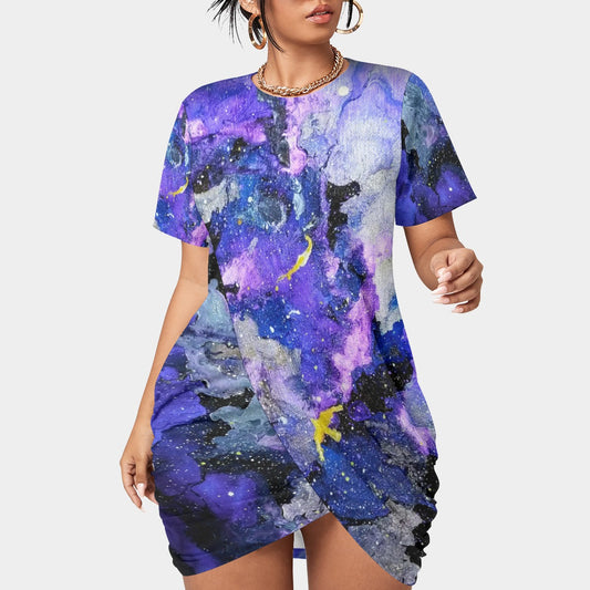 Fly High Women’s Stacked Hem Dress With Short Sleeve(Plus Size）