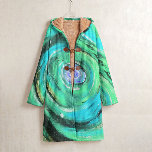 Infinity Teal Horn Button Long Fleece Windbreaker