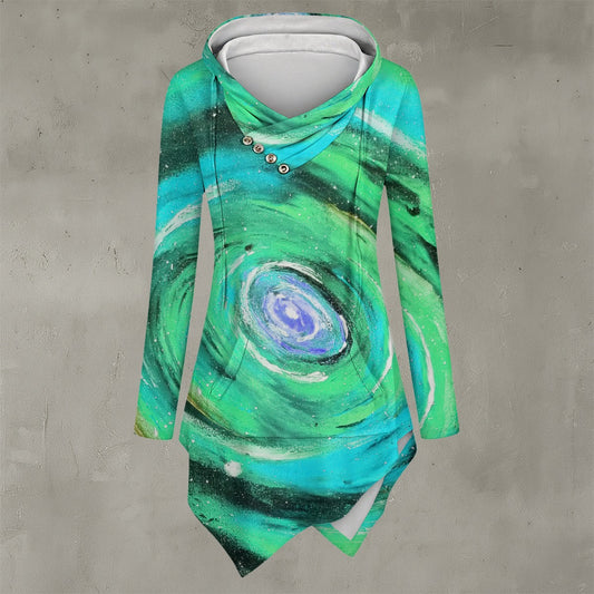 Infinite Teal Women's Asymmetric Hem Hoodie