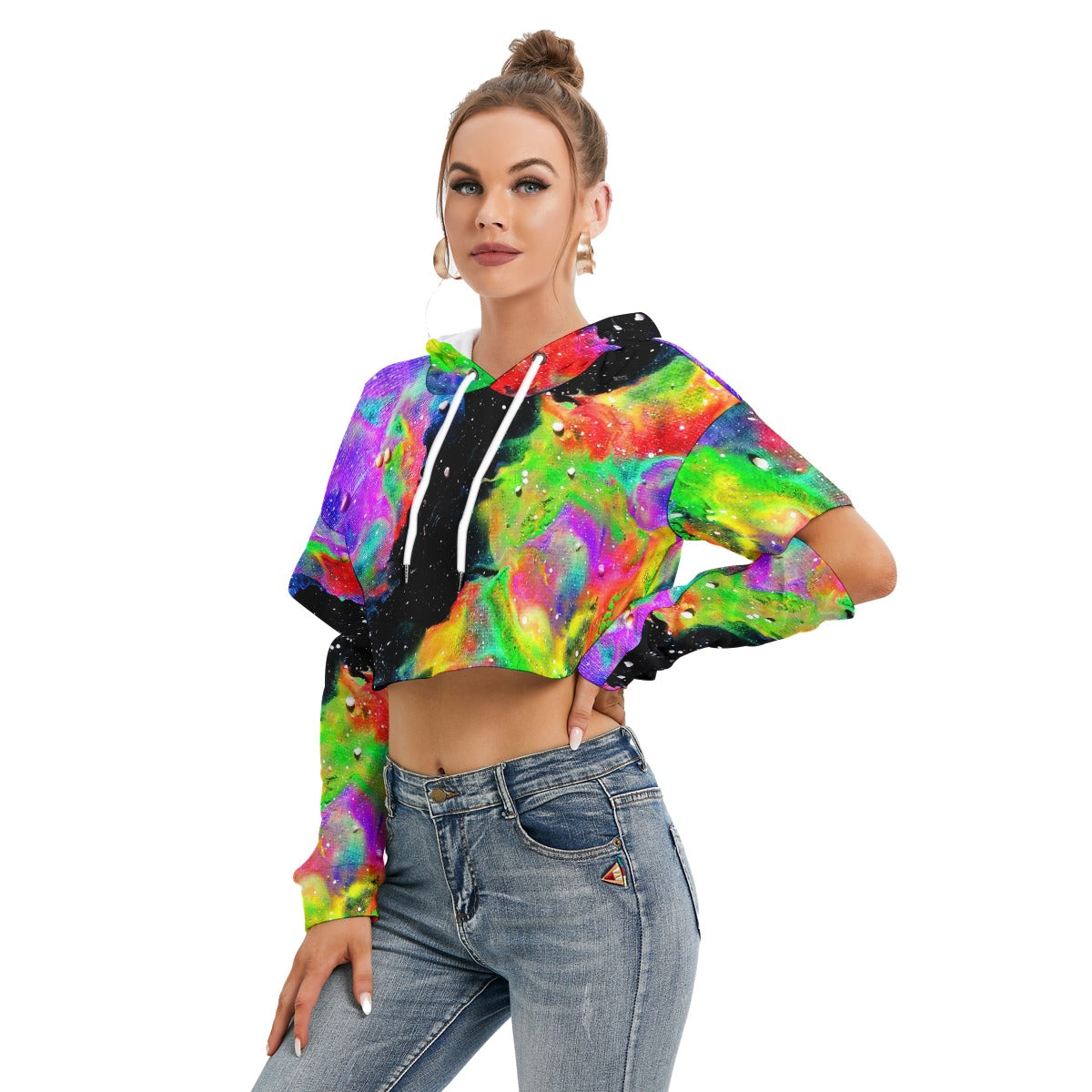 Galactic Rainbow Women's Heavy Fleece Hoodie With Hollow Out Sleeve