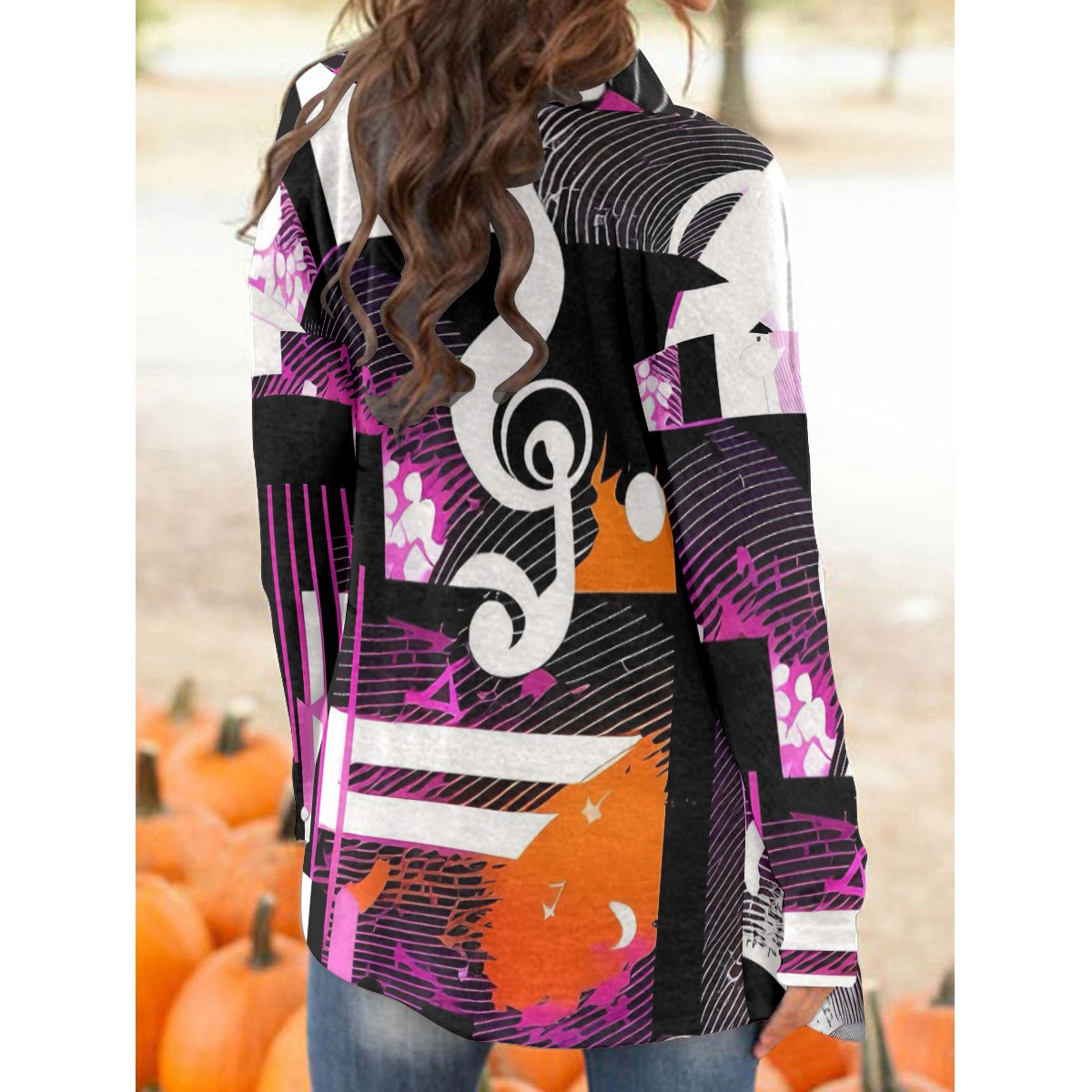 Music Notes Pink/Purple Women's Cardigan With Long Sleeve