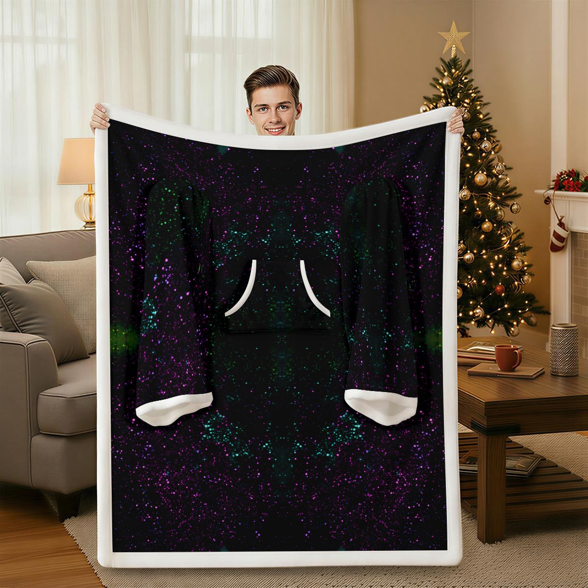 Night Sky Purple Cozy Wearable Blanket with Sleeves