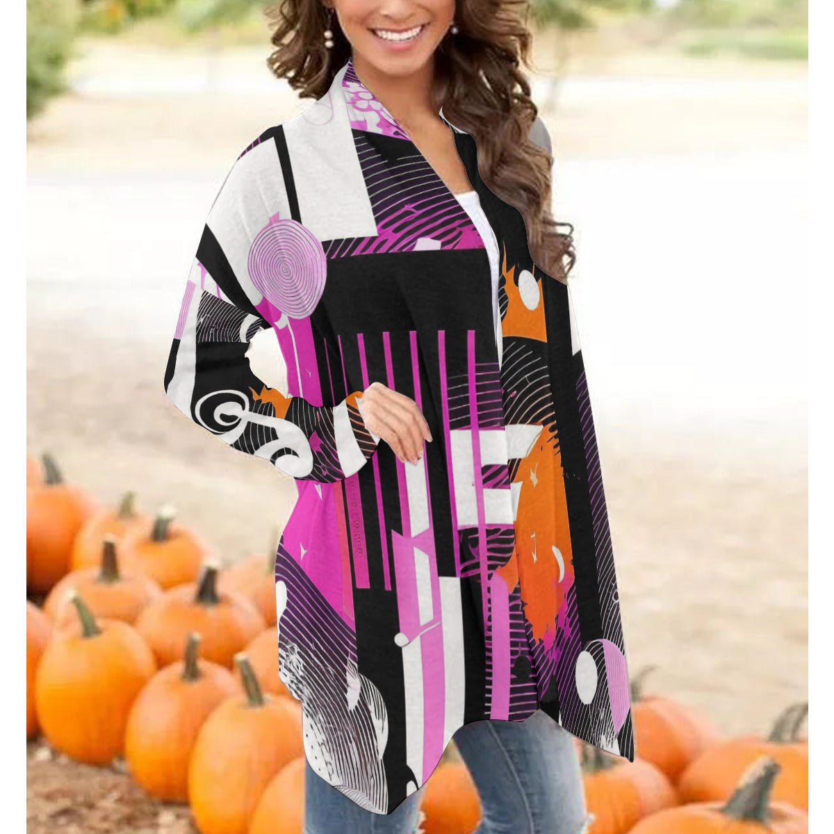 Music Notes Pink/Purple Women's Cardigan With Long Sleeve
