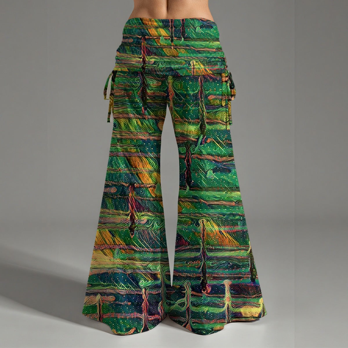 Drip Green Print Women's High Waist Wide Leg Pants