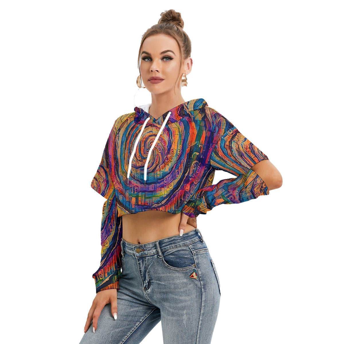 Galactic Whirlpool Women's Heavy Fleece Hoodie With Hollow Out Sleeve