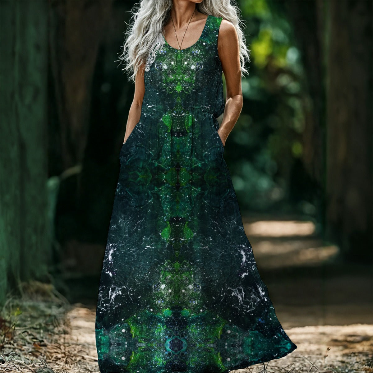 Galactic Darkness Teal Women’s Sleeveless Maxi Dress