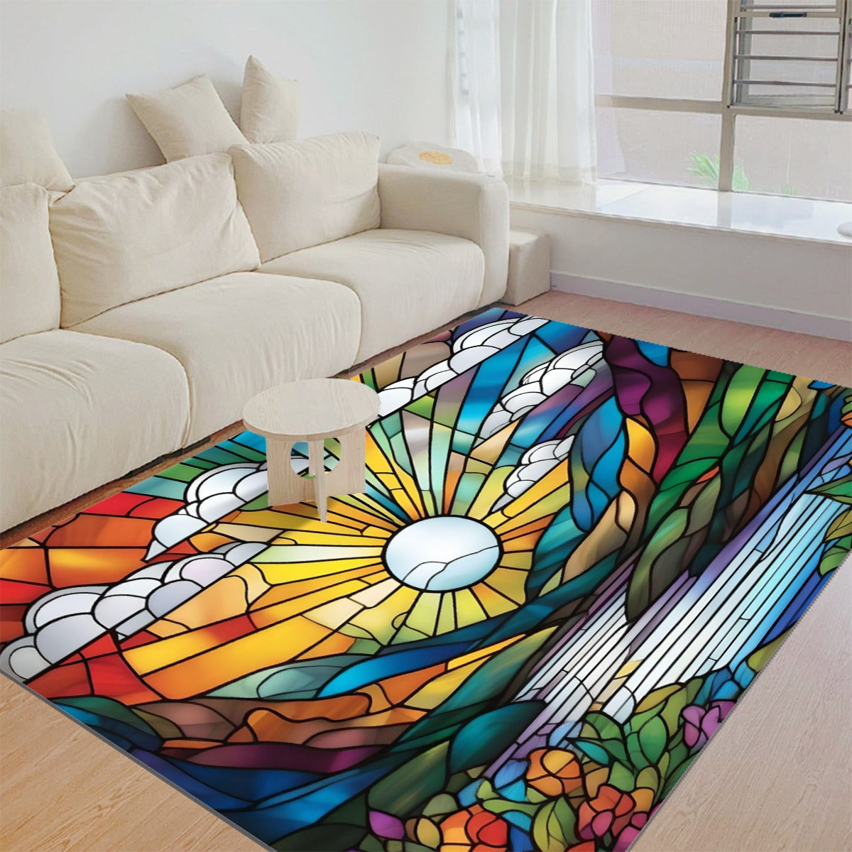 Stained Glass Sunrise Foldable Rectangular Thickened Floor Mat