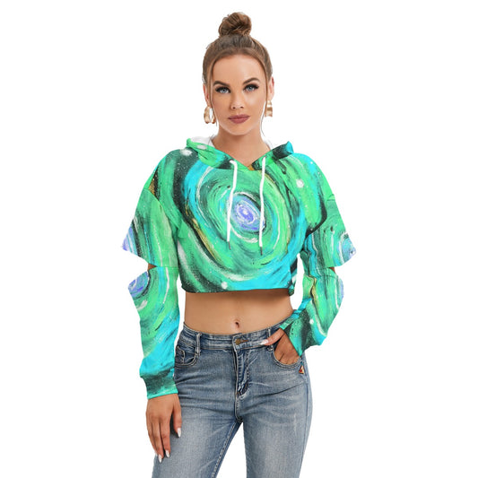 Infinite Teal Women's Heavy Fleece Hoodie With Hollow Out Sleeve