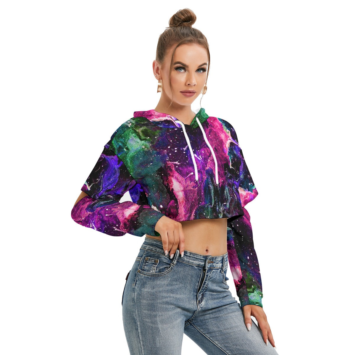 Galactic Clouds Women's Heavy Fleece Hoodie With Hollow Out Sleeve
