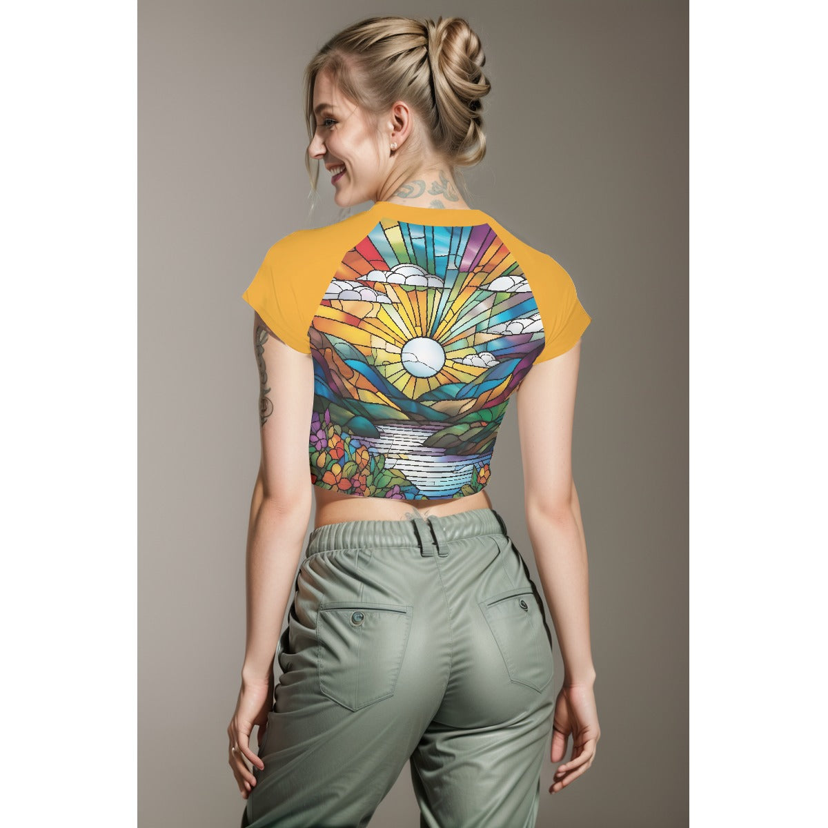 Stained Glass Sunset Women's Raglan Cropped T-shirt