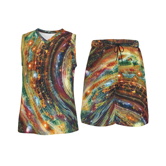 Galactic Swirls Men's V Neck Basketball Suit
