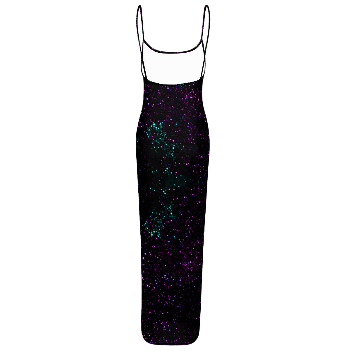 Night Sky Purple Women's Sheer Mesh Backless Spaghetti Strap Maxi Dress