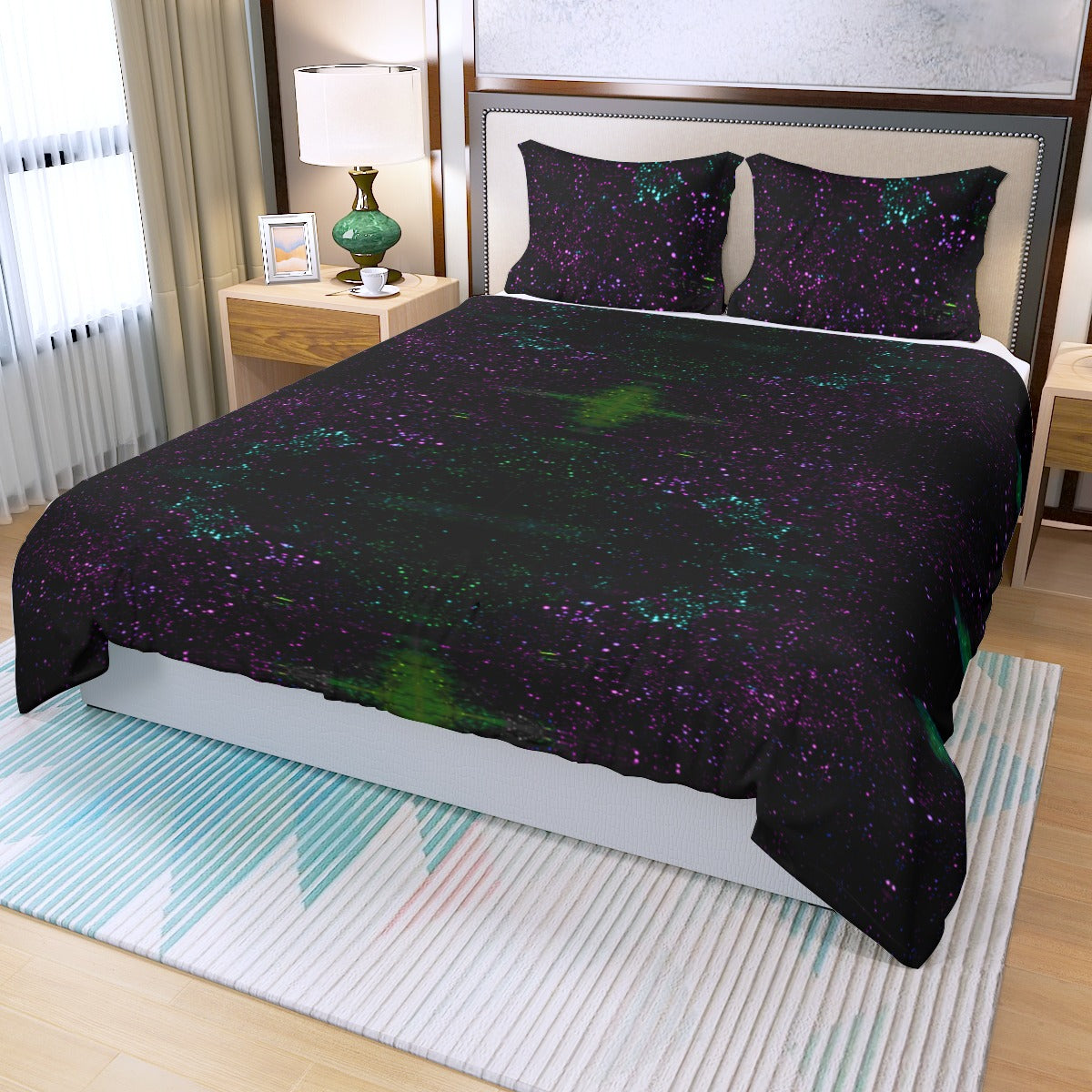 Night Sky Purple Three Piece Duvet Bedding Set
