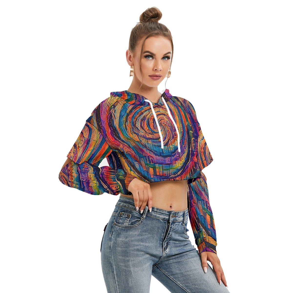 Galactic Whirlpool Women's Heavy Fleece Hoodie With Hollow Out Sleeve