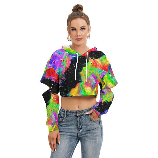 Galactic Rainbow Women's Heavy Fleece Hoodie With Hollow Out Sleeve