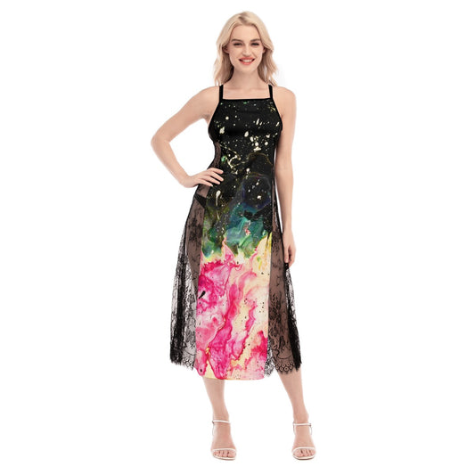 Galactic Fire Women's Lace Cami Cross Back Dress