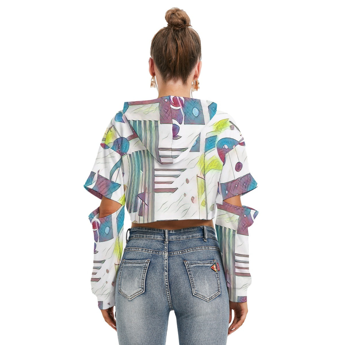 Music Notes Women's Heavy Fleece Hoodie With Hollow Out Sleeve