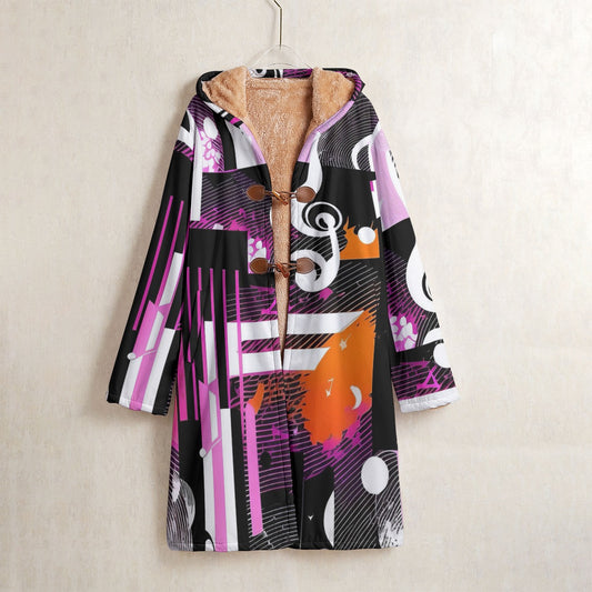 Music Notes Pink/Purple Horn Button Long Fleece Windbreaker