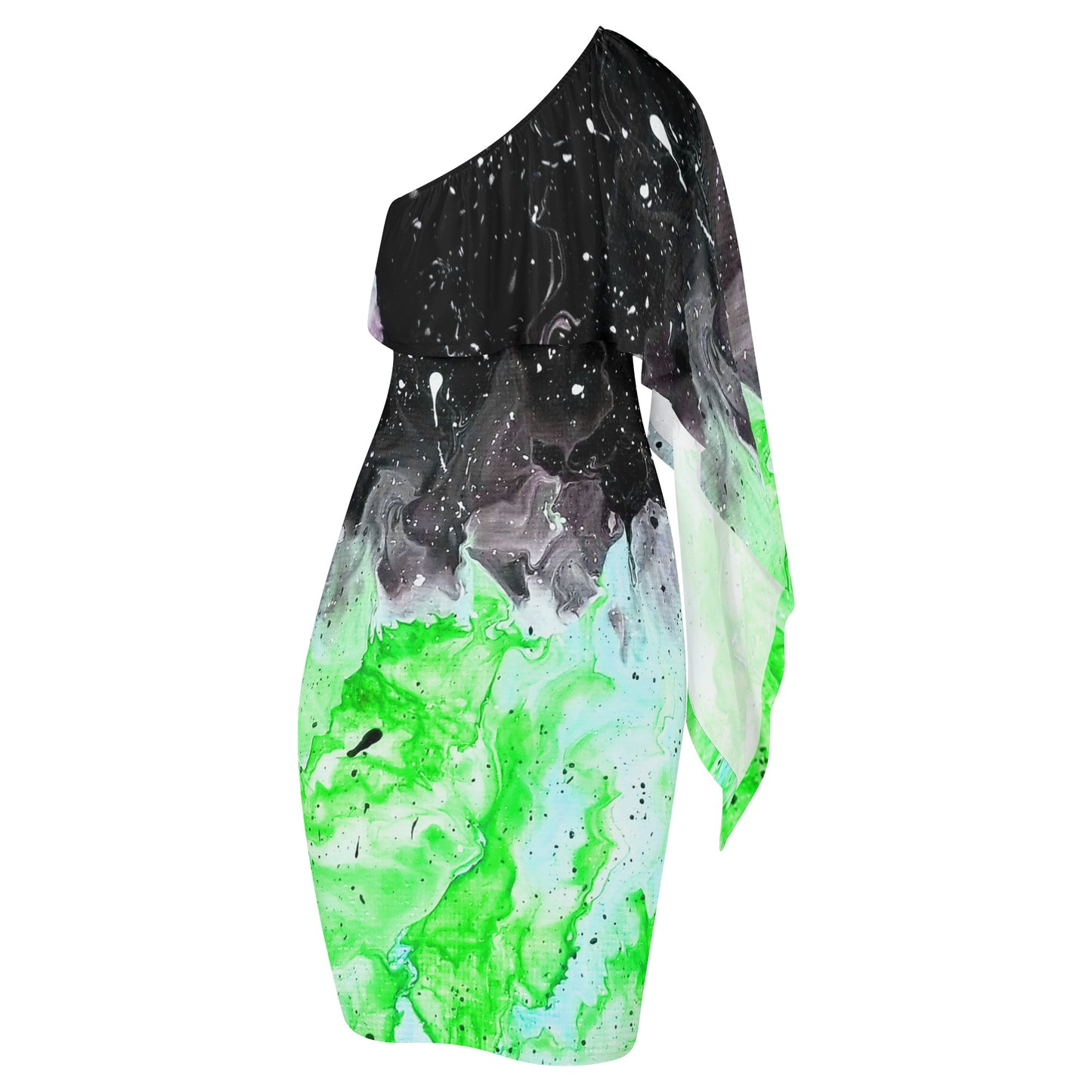 Galactic Fire GREEN Womens One Shoulder Sleeve Evening Formal Dress