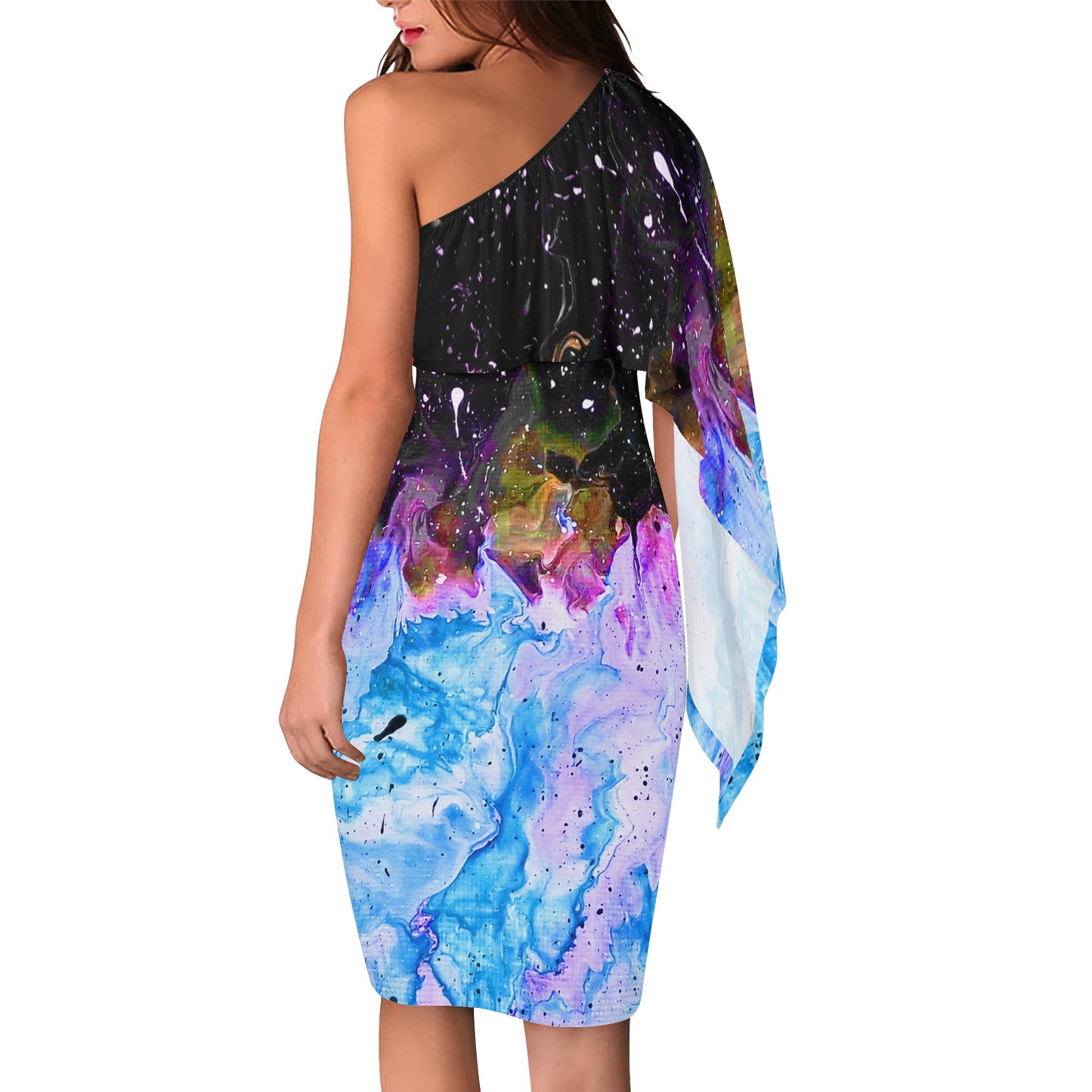 Galactic Fire BLUE Womens One Shoulder Sleeve Evening Formal Dress