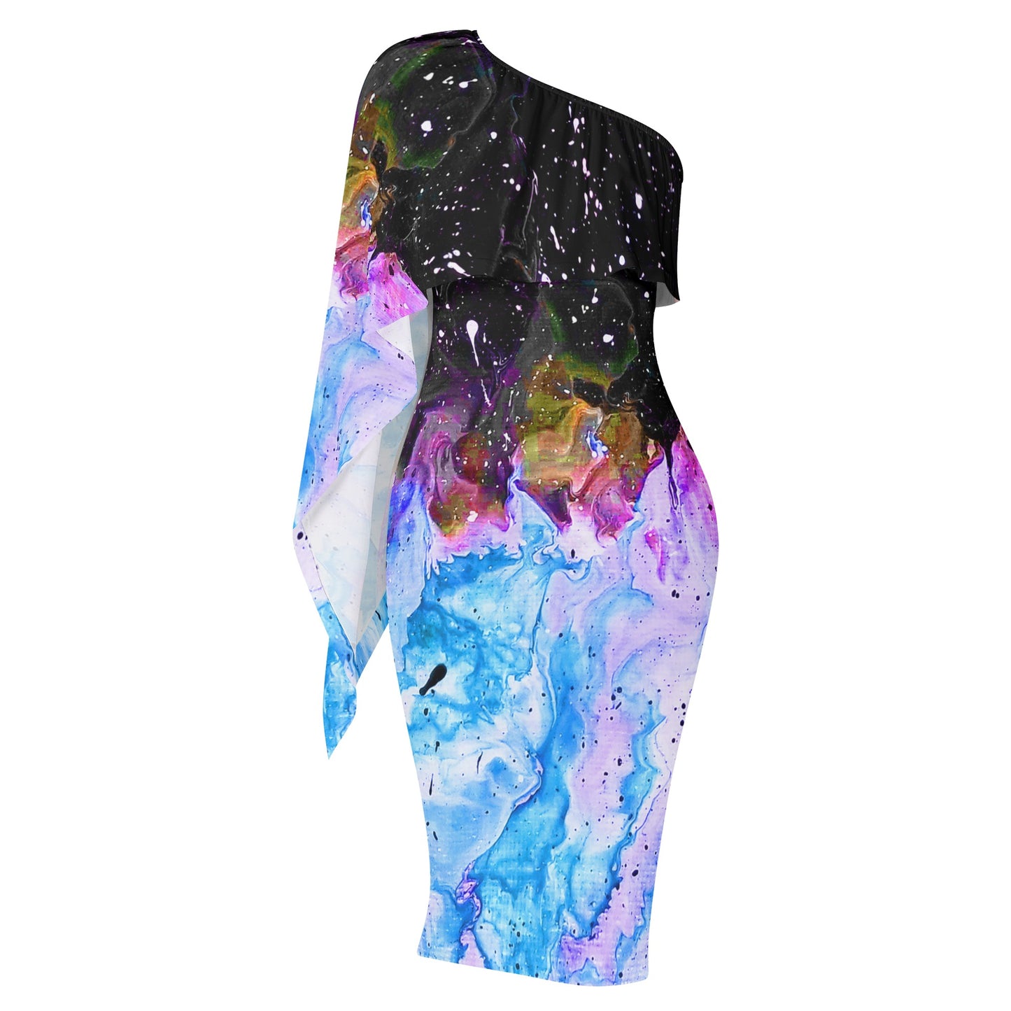 Galactic Fire BLUE Womens One Shoulder Sleeve Evening Formal Dress