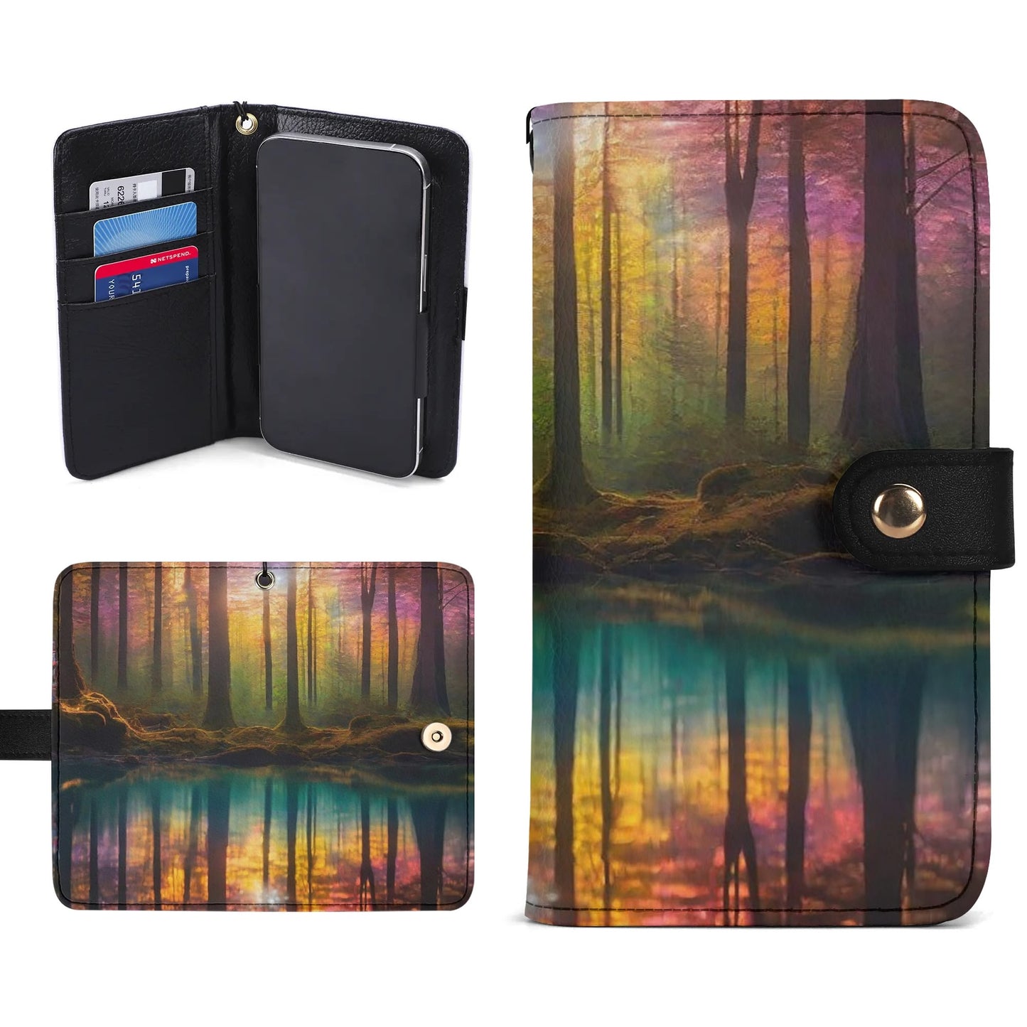 Fairytale Forest Black Phone Flip Case PU Leather Cover for Most Mobile Phone Models