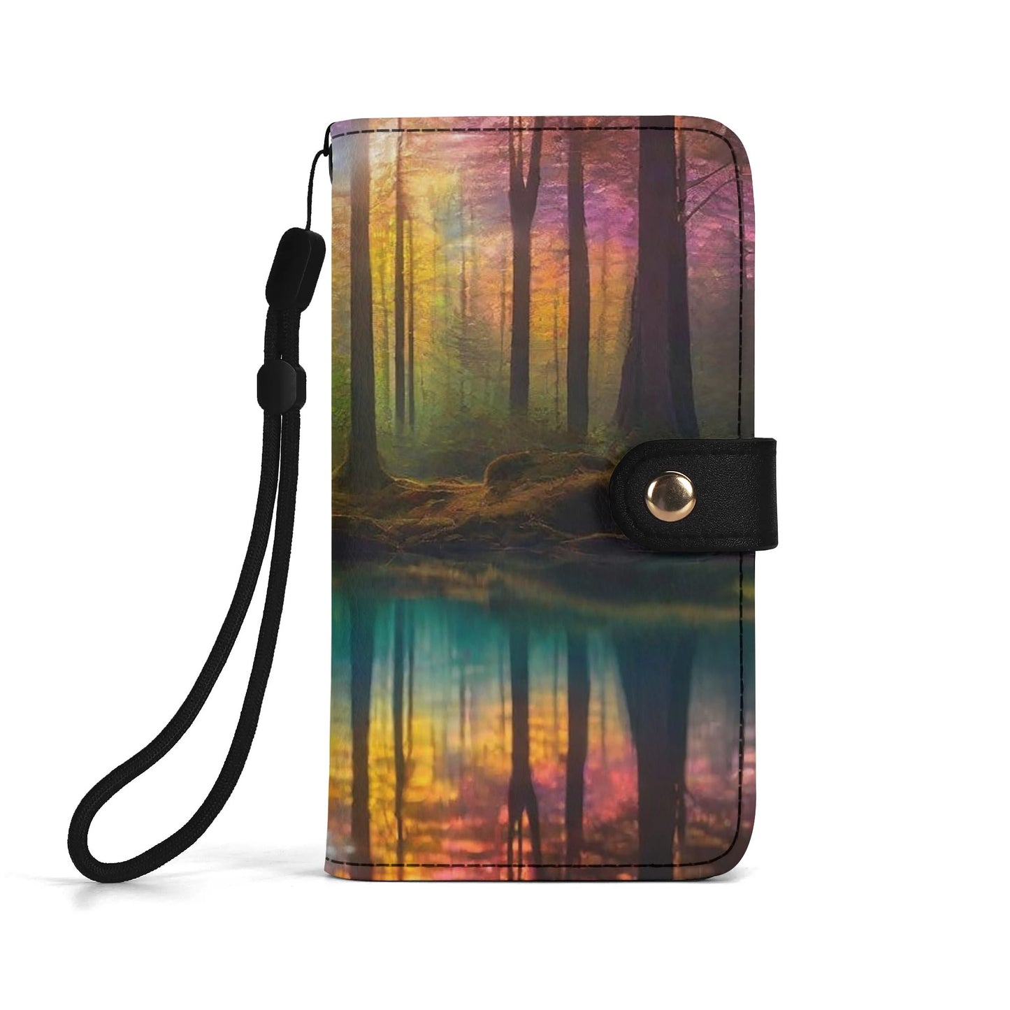 Fairytale Forest Black Phone Flip Case PU Leather Cover for Most Mobile Phone Models