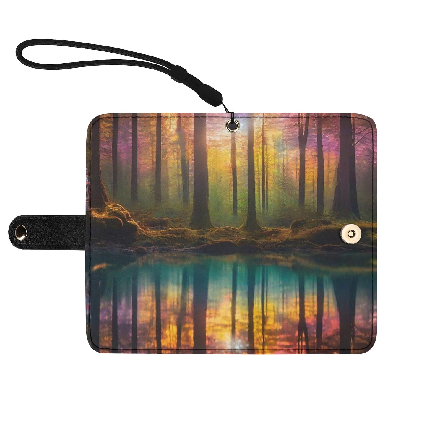 Fairytale Forest Black Phone Flip Case PU Leather Cover for Most Mobile Phone Models