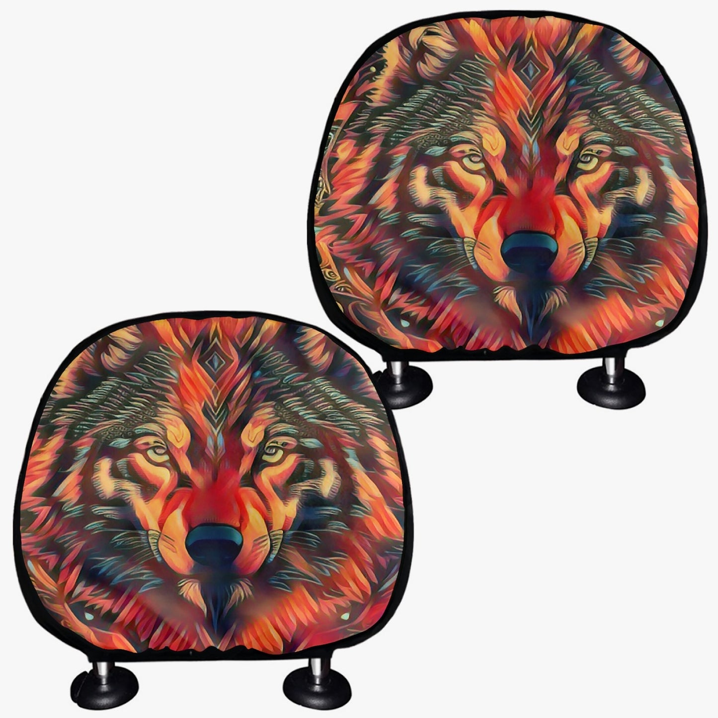 Wolf on Fire Car Headrest Cover 2Pcs