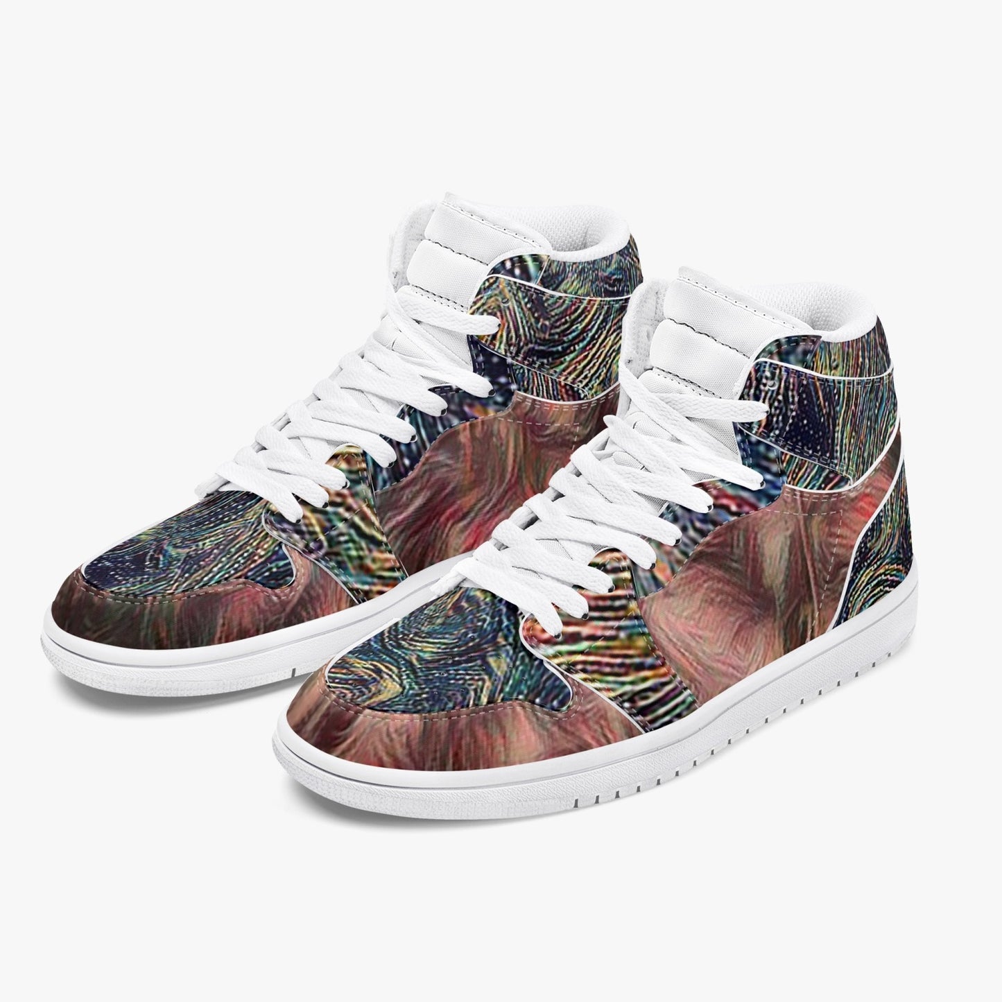 Psychedelic Trees High-Top Leather Sneakers - White