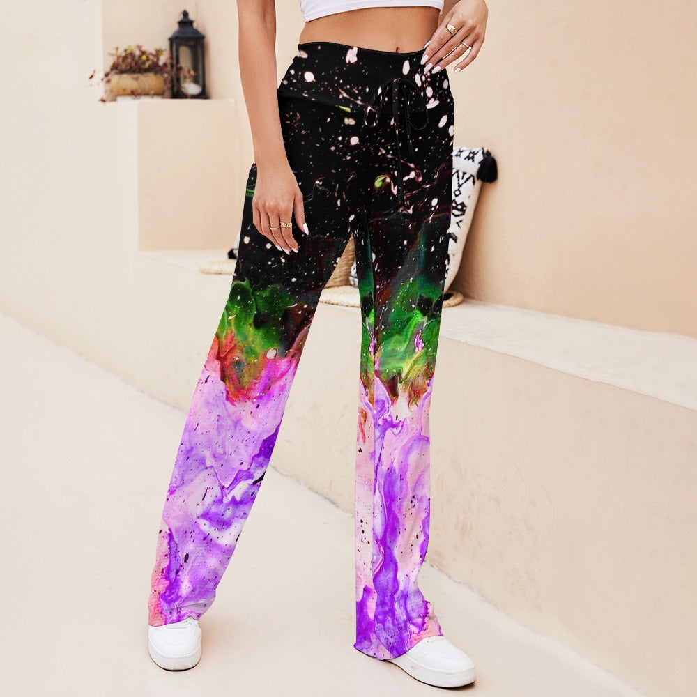 Galactic Fire  Purple Straight Lace-Up Yoga Pants