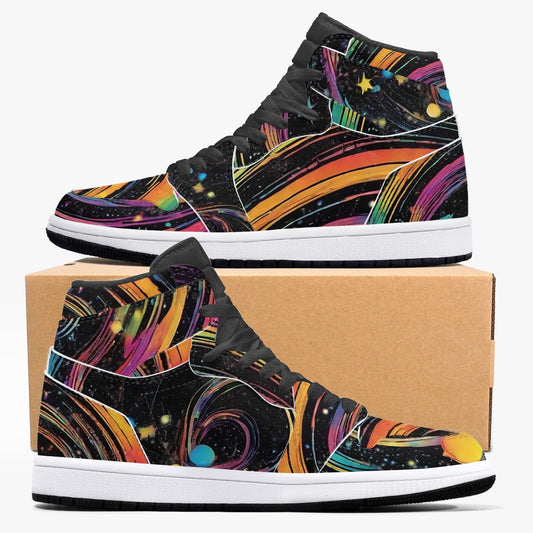 Psychedelic Space AJ1 Black High-Top Leather Sneakers