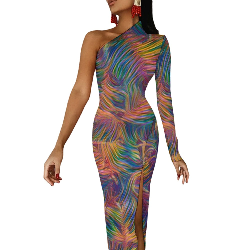 Colorful Whispers Half Sleeve Slit Dress