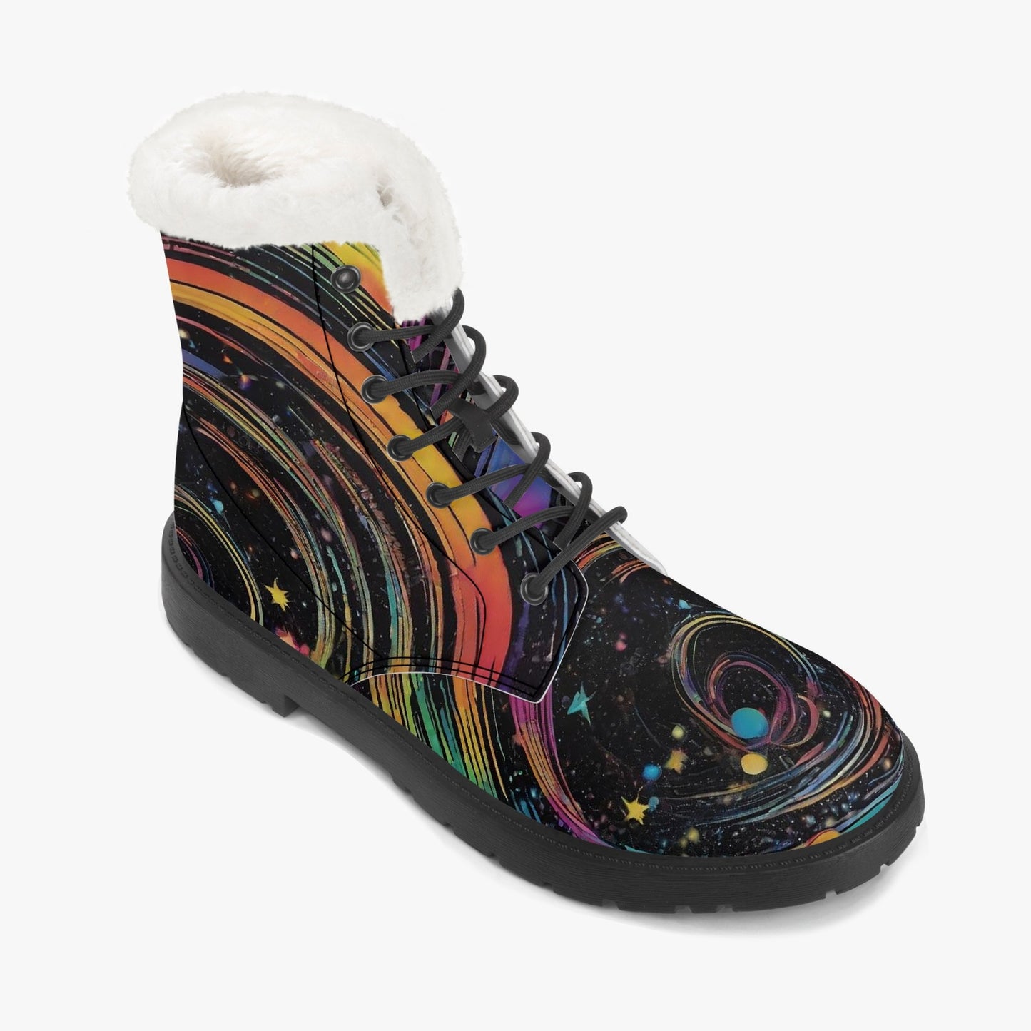 Psychedelic Space Faux Fur Leather Boots