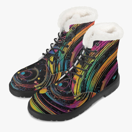Psychedelic Space Faux Fur Leather Boots