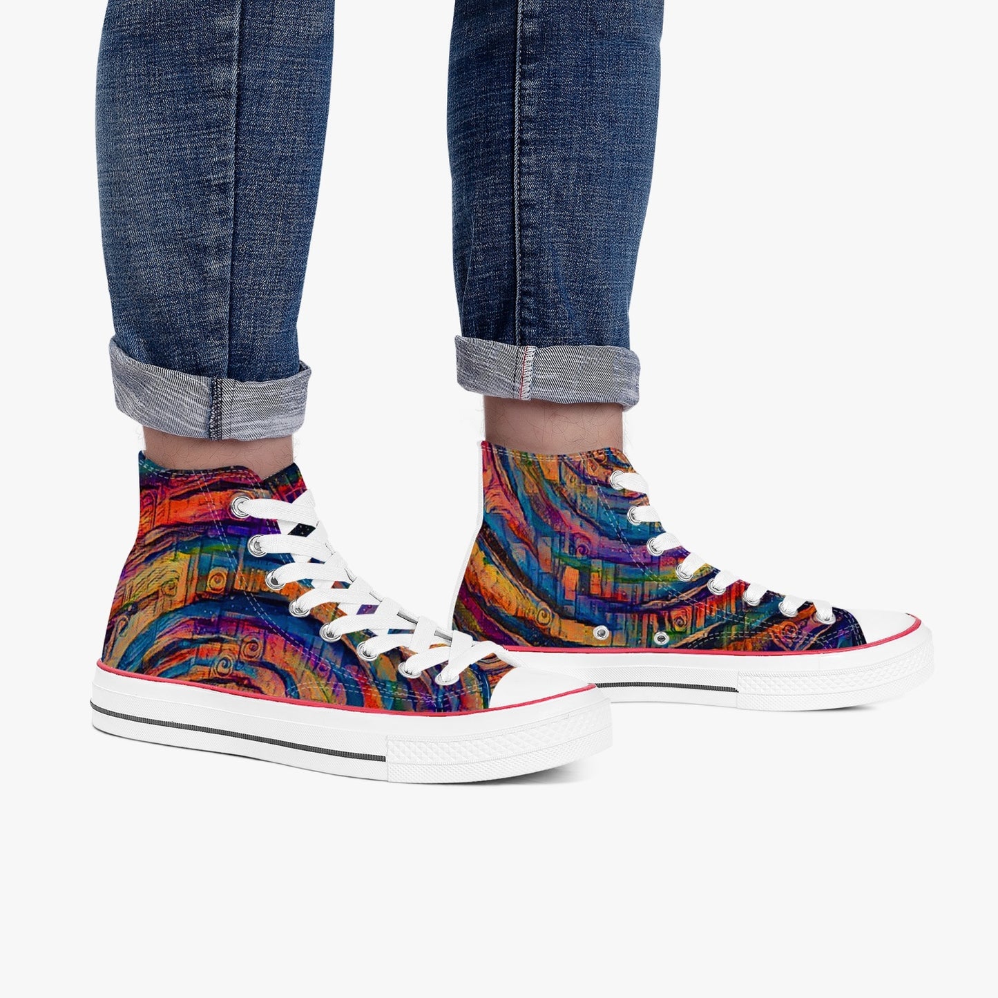 Galactic Rabbit Hole Rainbow High-Top Canvas Shoes - White