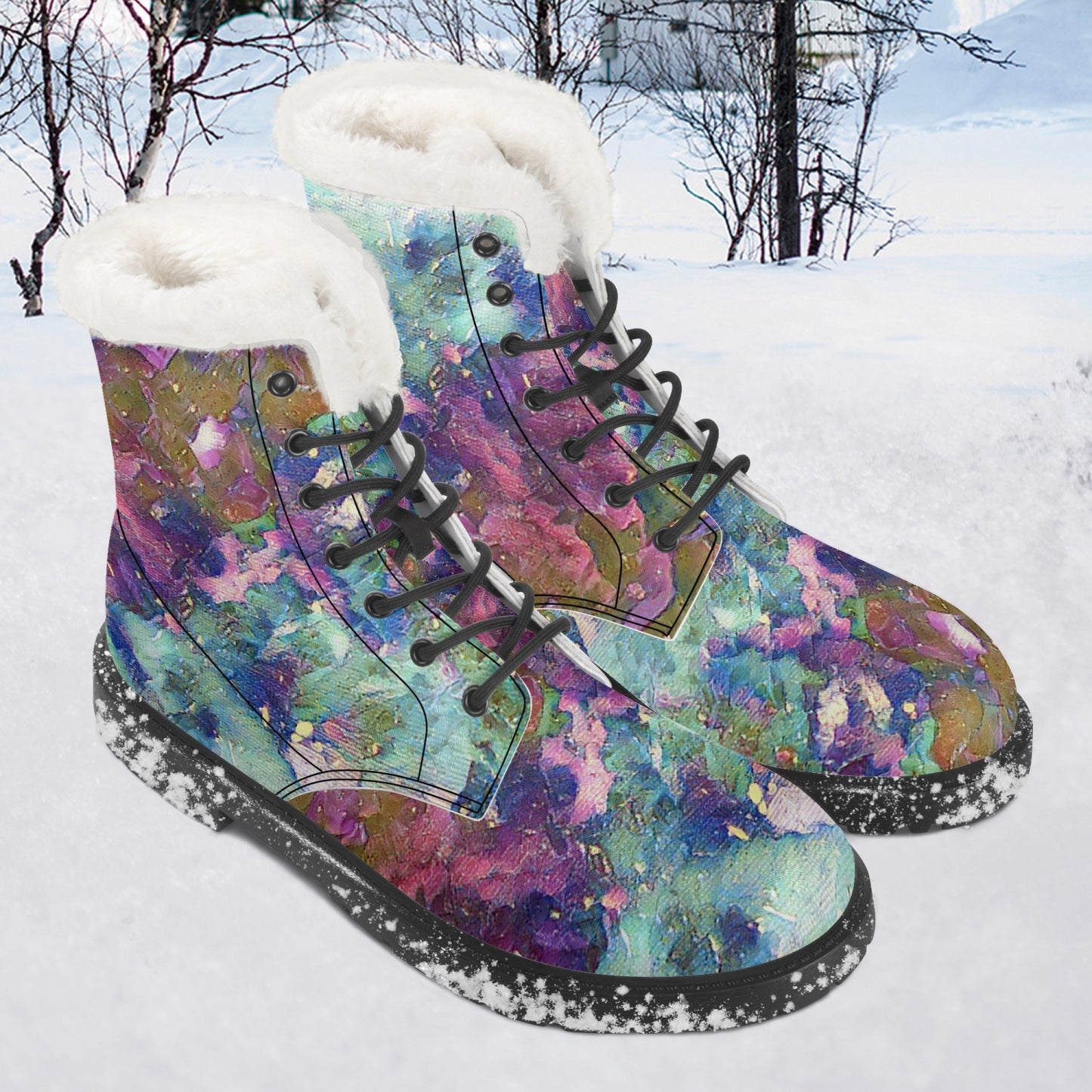 Galactic Snow Storm Faux Fur Leather Boots