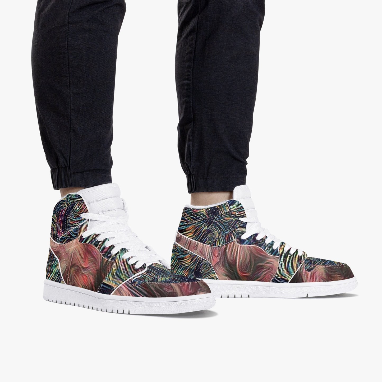 Psychedelic Trees High-Top Leather Sneakers - White